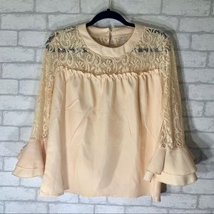 NWOT Cream Lace/Bell Sleeve Blouse